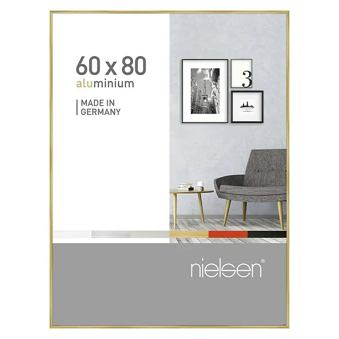 Nielsen Alurahmen Pixel - 60 x 80 cm, Gold - Nielsen Aluminium Bilderrahmen 60x80 cm, goldfarben. Moderner, schmaler Rahmen für Fotos und Kunstdrucke, ideal für stilvolle Wanddekoration.