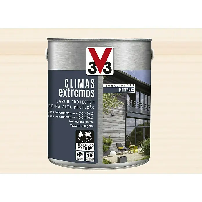V33 Protector para madera Climas Extremos - Cedro, 2,5 l - Bote de lasur para madera 3V3 Climas Extremos para protección climática extrema y resistencia UV, ideal para construcciones de madera modernas.