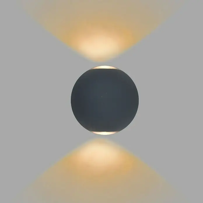Starlux LED-Außenwandleuchte Two-Eye - 6 W, 10 x 9 x 10,5 cm, Schwarz, IP54 - Wandleuchte in Kugelform, die warmes Licht nach oben und unten abstrahlt. Elegantes Design für stimmungsvolle Beleuchtung im Raum.