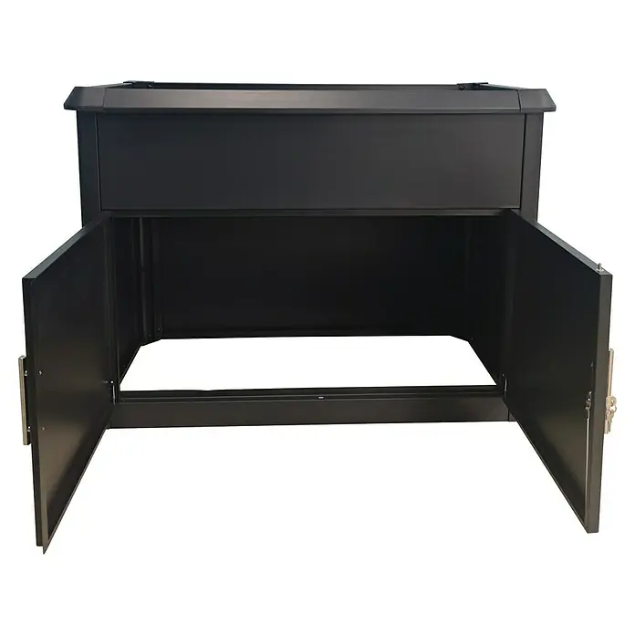 Hochbeet mit Staufach - 107 x 57 x 78 cm, Stahl, Anthrazit - Offener schwarzer wetterfester Briefkasten mit robustem Design, ideal zur sicheren Aufbewahrung von Post und Paketen im Außenbereich.
