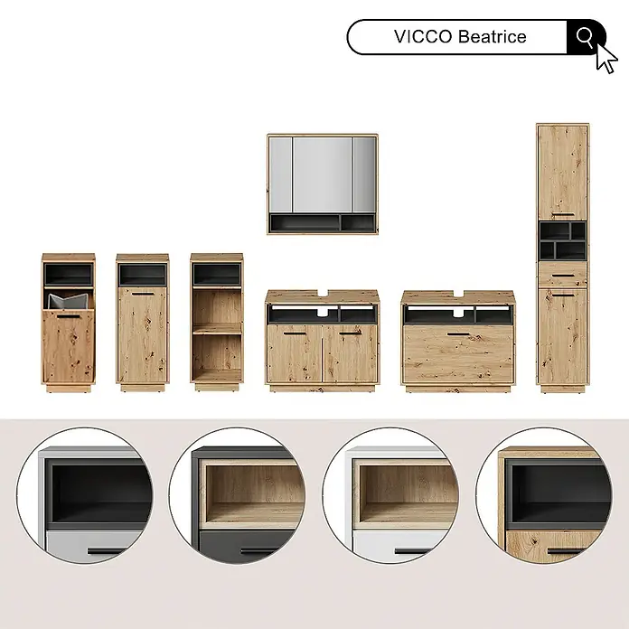 Vicco Spiegelschrank Beatrice Weiß - Sonstiges, Weiß