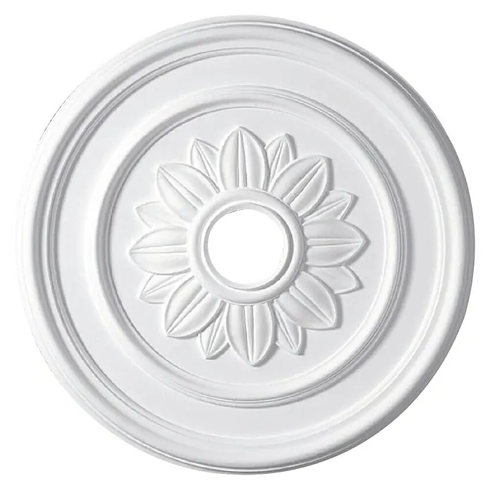 Rosette Flora - 52 cm, Expandiertes Polystyrol (EPS), Modern, Weiß - Weiße Deckenrosette mit floralem Muster. Die Deckenleuchte ist ein dekoratives Element für die Raumgestaltung und sorgt für eine stilvolle Atmosphäre.