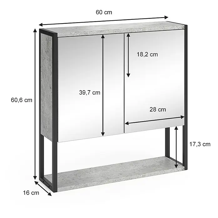 Vicco Spiegelschrank Fyrk Beton - B x H: 60 x 60,6 cm, Sonstiges, Beton