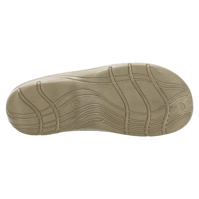 Black Fox Gartenclogs Winterschuh Sherlow - Schuhgröße: 40, Khaki - Detailaufnahme der Sohle eines hellbraunen Damenslippers mit gerilltem Profil und Größenangabe.
