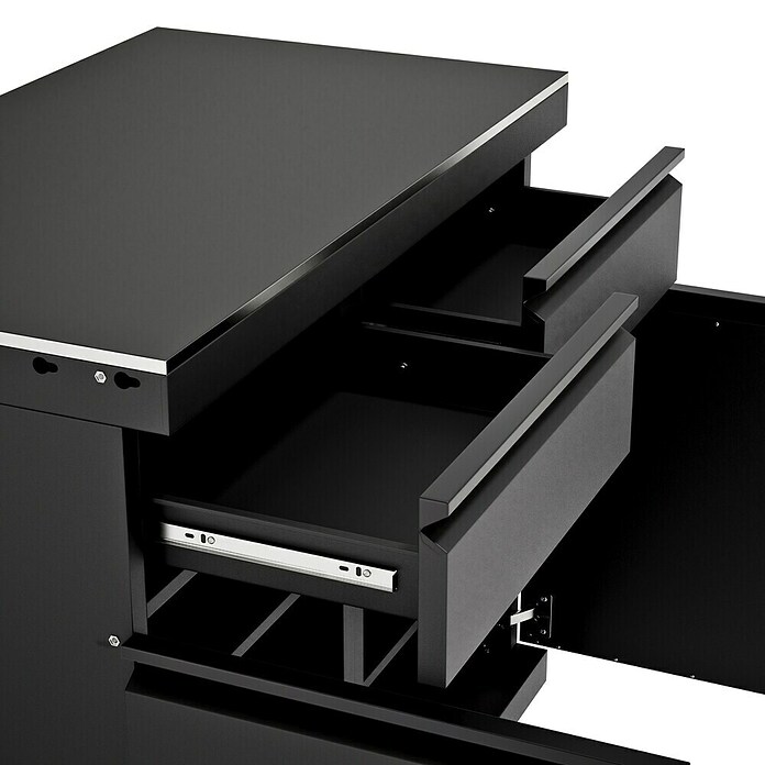 Kingstone Cube Outdoorküchen-Modul Doppelschrank (Schwarz, B x T x H: 100 x 58 x 90 cm, Stahl, Sintered Stone) | BAUHAUS