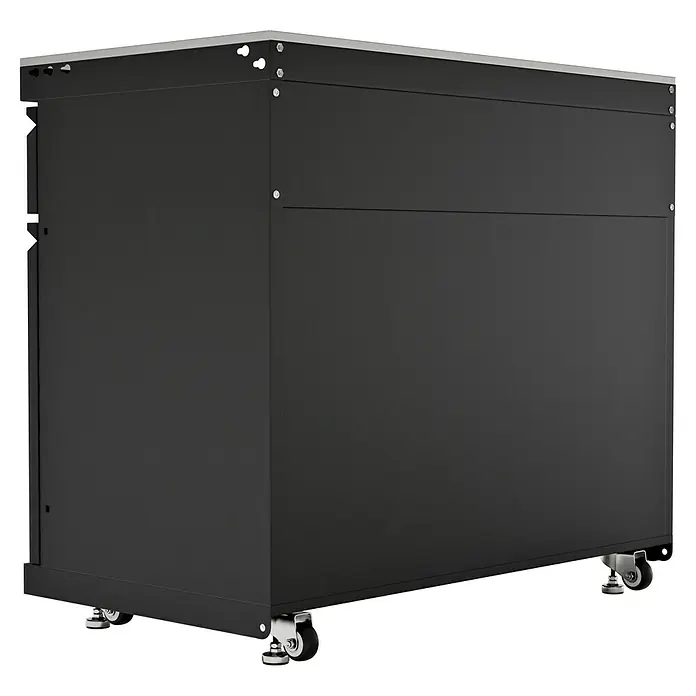 Kingstone Cube Outdoorküchen-Modul Doppelschrank - Schwarz, B x T x H: 100 x 58 x 90 cm, Stahl, Sintered Stone - Schwarzer Werkzeugschrank mit Rollen. Robuste und praktische Aufbewahrungslösung für Werkstatt oder Garage.