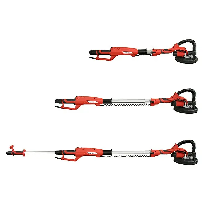 Berg Tecmix Wand- & Deckenschleifer LHS 600 - 600 W, Durchmesser Schleifteller: 225 mm - Wand- und Deckenschleifer in drei verschiedenen Längen. Das Gerät ist rot und schwarz.