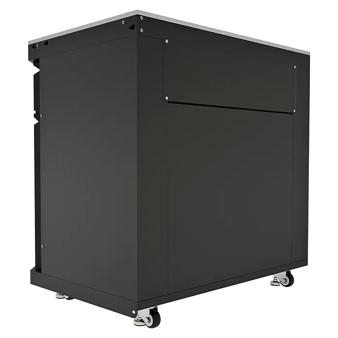 Kingstone Cube Outdoorküchen-Modul Ecke - Schwarz, B x T x H: 58 x 58 x 90 cm, Stahl, Sintered Stone - Schwarzer Werkzeugwagen mit mehreren Schubladen und Rädern für einfache Mobilität in der Werkstatt.