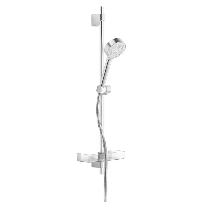 Hansa Basicjet Brausegarnitur - Art Strahl: Relaxing, Chrom, Anzahl Strahlarten: 1 Stk., Höhe: 76 cm - Duschstangenset mit Handbrause und Ablage für Duschutensilien. Modernes Design für das Badezimmer.