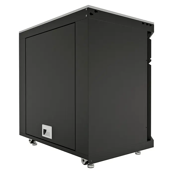 Kingstone Cube Outdoorküchen-Modul Ecke - Schwarz, B x T x H: 58 x 58 x 90 cm, Stahl, Sintered Stone - Schwarzer Schrank mit Rollen, ideal für die Aufbewahrung. Das moderne Design passt gut in jede Umgebung.