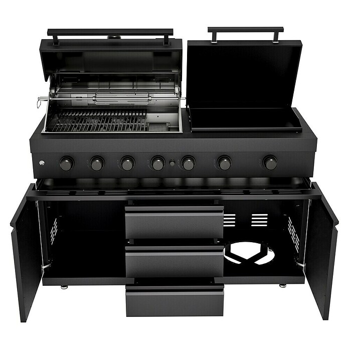 Kingstone Cube Outdoorküche 4500 (Schwarz, Material Grillfläche: Gusseisen, Anzahl Brenner: 7) | BAUHAUS