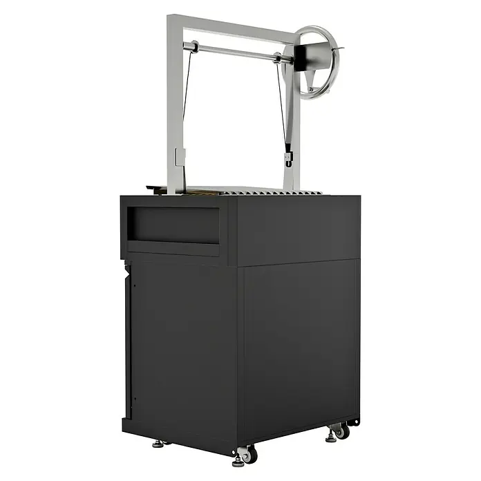Kingstone Cube Holzkohlegrill - Grillfläche (B x T): 49 x 44 cm, Schwarz - Produktbild eines schwarzen Schranks mit Rollen und einem silbernen Zubehörteil. Perfekt für die Organisation und Aufbewahrung.