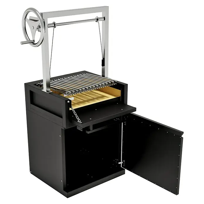 Kingstone Cube Holzkohlegrill - Grillfläche (B x T): 49 x 44 cm, Schwarz - Grill mit verstellbarem Grillrost und integriertem Schrank. Ein Highlight für jede Grillparty mit viel Stauraum.