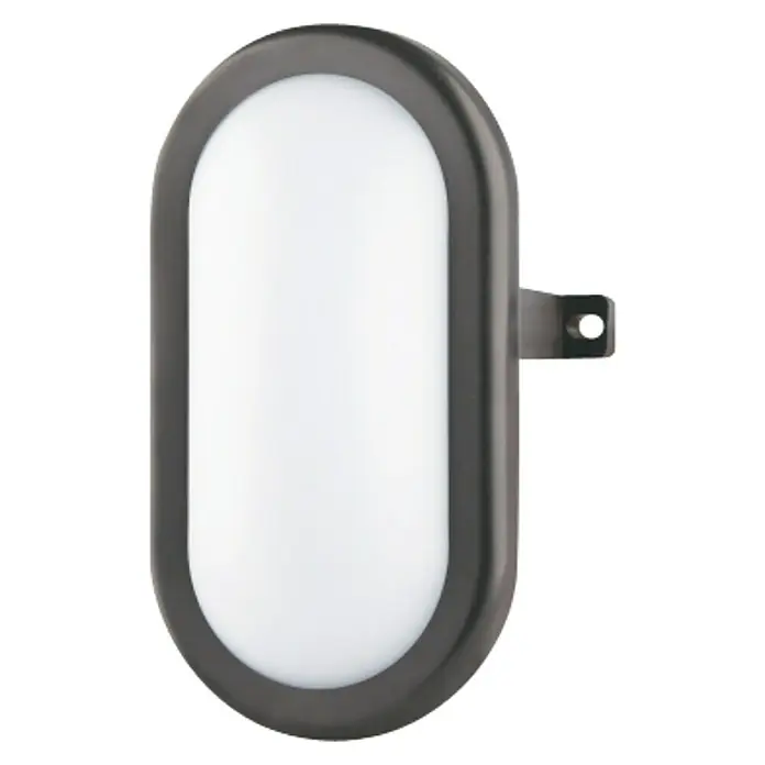 Luceco Aplique exterior LED Oval - 5,5 W, 11,5 x 7,6 x 16,9 cm, Negro, IP54 - Lámpara de pared LED ovalada con marco oscuro y montaje lateral, perfecta para espacios interiores y exteriores. Solución de iluminación elegante.