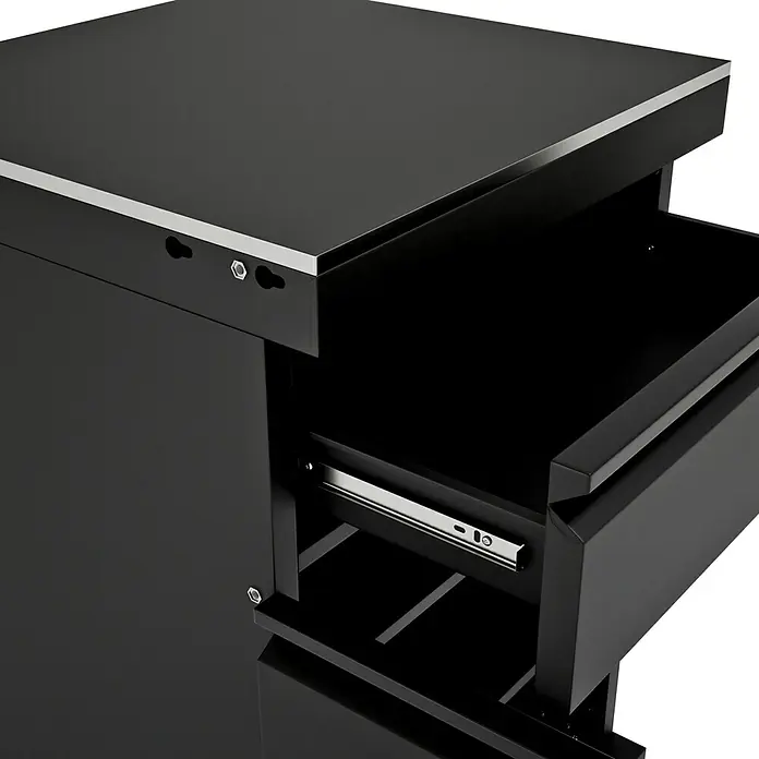 Kingstone Cube Outdoorküchen-Modul Basisschrank - Schwarz, B x T x H: 58 x 58 x 90 cm, Stahl, Sintered Stone - Schwarzer Werkzeugschrank mit offener Schublade. Ideal für die Werkstatt, bietet dieser Schrank praktischen Stauraum und eine robuste Bauweise.