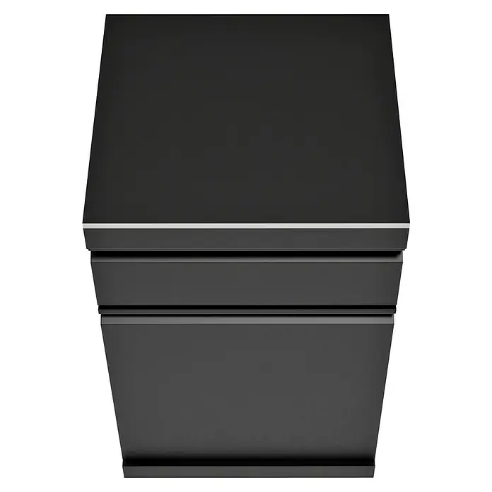 Kingstone Cube Outdoorküchen-Modul Basisschrank - Schwarz, B x T x H: 58 x 58 x 90 cm, Stahl, Sintered Stone - Nahaufnahme eines modernen, schwarzen Briefkastens mit klaren Linien und minimalistischem Design für den Außenbereich.