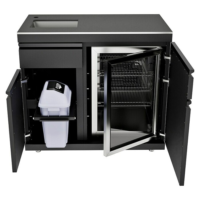 Kingstone Cube Outdoorküchen-Modul Spüle & Kühlschrank (Schwarz, B x T x H: 100 x 58 x 90 cm, Stahl, Edelstahl, Sintered Stone) | BAUHAUS