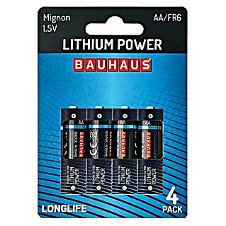 BAUHAUS Pila AA FR6 (Mignon AA, Sulfuro de hierro - litio, 1,5 V, 4 ud.)