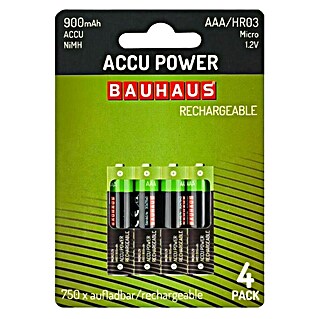 BAUHAUS Pilas recargables HR03 AAA (Micro AAA, 900 mAh, 4 ud.)