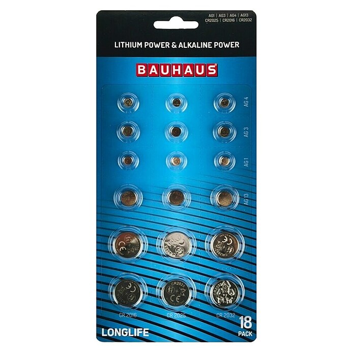 BAUHAUS Pila de botón AG1/AG3/AG4/AG13/CR2016/CR2026/CR2032 (1,5 V, 18 ud.) | BAUHAUS