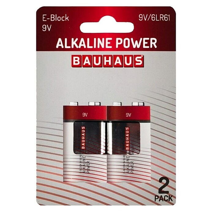 BAUHAUS Pila ALCALINAS 6LR61 9V (Block 9 V, Alcalino manganeso, 9 V, 2 ud.) | BAUHAUS