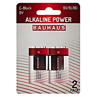 BAUHAUS Pila ALCALINAS 6LR61 9V (Block 9 V, Alcalino manganeso, 9 V, 2 ud.)