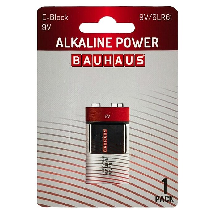 BAUHAUS Pila ALCALINAS 6LR61 9V (Block 9 V, Alcalino manganeso, 9 V, 1 ud.) | BAUHAUS