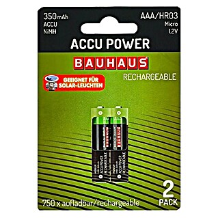 BAUHAUS Pilas recargables AAA HR03 Solar (Micro AAA, 350 mAh, 2 ud.)