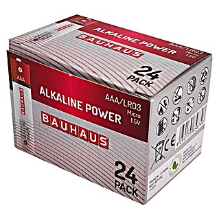 BAUHAUS Pila alcalina AAA LR03 pack 24 ud (Micro AAA, Alcalino manganeso, 1,5 V, 24 ud.)