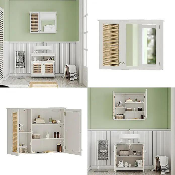 Vicco Spiegelschrank Rosario Weiß mit 2 Türen - B x H: 68 x 49 cm, Sonstiges, Weiß