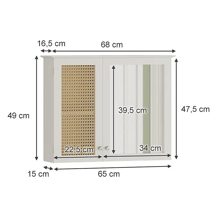 Vicco Spiegelschrank Rosario Weiß mit 2 Türen - B x H: 68 x 49 cm, Sonstiges, Weiß