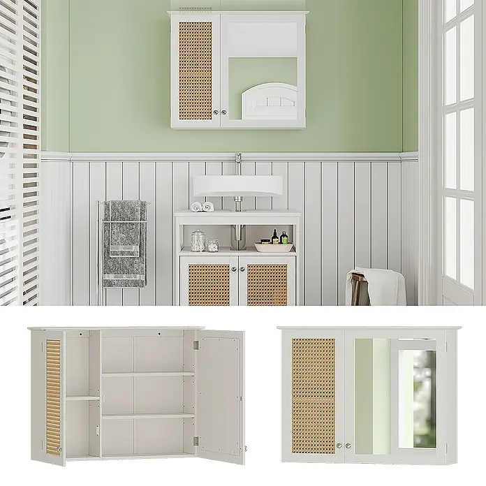 Vicco Spiegelschrank Rosario Weiß mit 2 Türen - B x H: 68 x 49 cm, Sonstiges, Weiß
