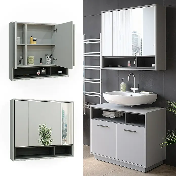 Vicco Spiegelschrank Beatrice Grau/Anthrazit - Sonstiges, Grau/Anthrazit