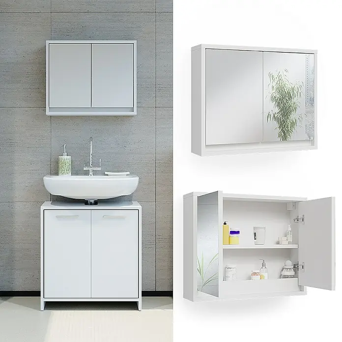 Vicco Spiegelschrank Mila Weiß - B x H: 55 x 45 cm, Sonstiges, Weiß