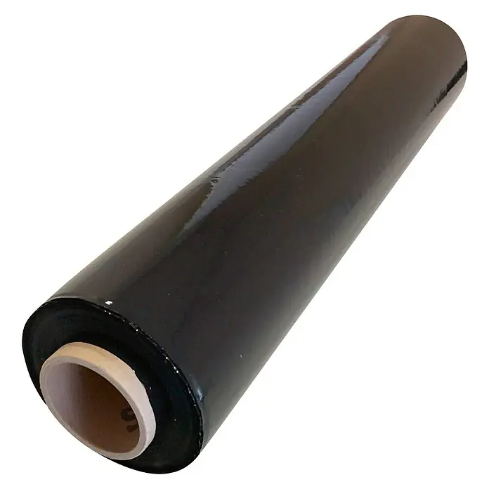 Film protector - 180 x 0,5 m, Negro - Un rollo de film estirable negro, ideal para empaquetar y asegurar mercancías. La película es brillante y está enrollada en un rollo de cartón.