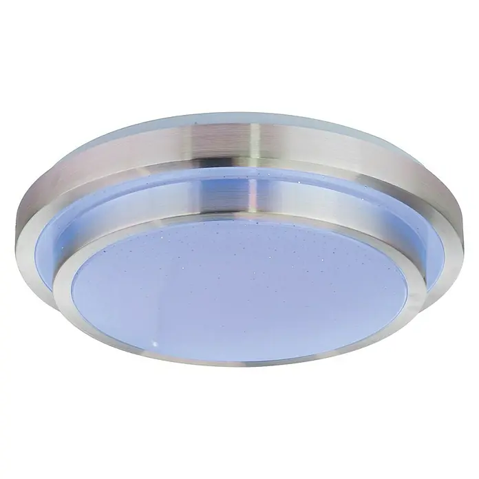 Lavida LED-Deckenleuchte rund Viano - 24 W, Ø x H: 410 mm x 10,5 cm, Weiß, Kaltweiß - Runde LED-Deckenleuchte mit blauem Licht und silbernem Rahmen.