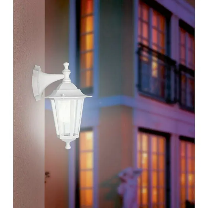 Eglo Laterna 5 Außenwandleuchte - 60 W, Weiß, Klar, IP44, Höhe: 35 cm - Elegante weiße Außenwandleuchte, die ein warmes Licht ausstrahlt und die Fassade stilvoll beleuchtet. Perfekt für Hauseingänge.