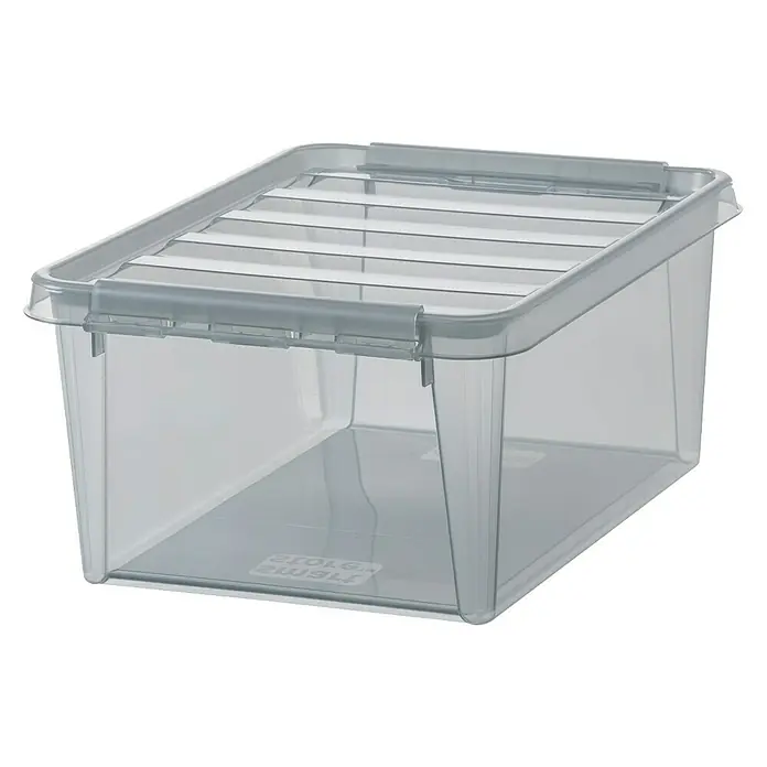 SmartStore Aufbewahrungsbox Colour 14 - L x B x H: 40 x 30 x 18 cm, Kunststoff, Grau - Übersichtliche, transparente Aufbewahrungsbox mit Deckel und praktischen Verschlussclips zur sicheren Aufbewahrung von Gegenständen.