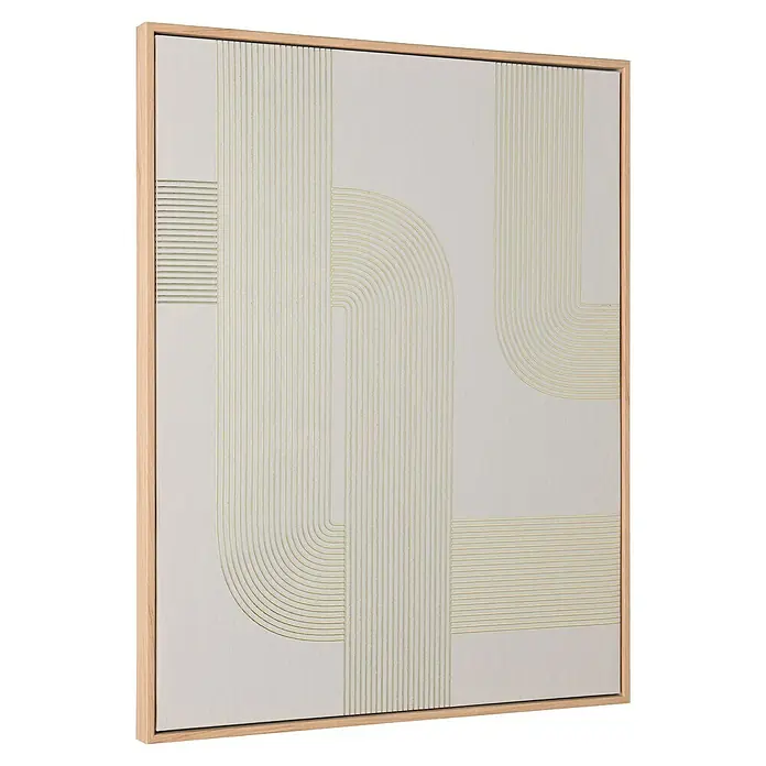 Bild - Norma I, B x H: 40 x 50 cm - Gemälde mit hellen Farbtönen und einem abstrakten Linienmuster in einem schlichten Holzrahmen, das moderne Kunst und dezente Eleganz vereint.