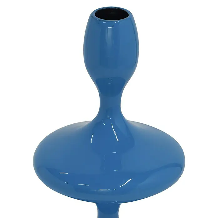 Kerzenhalter Laureen - Ø x H: 11 x 28 cm, Blau, Metall - Blaue Vase mit einzigartiger Form, ideal als dekoratives Element für moderne Wohnräume und zur stilvollen Präsentation von Blumen.