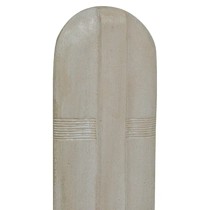 Dekofigur Ahyv - L x B x H: 13 x 13 x 37 cm, Beige, Metall - Nahaufnahme einer stilvollen, sandfarbenen Säule mit architektonischen Details und geriffelten Mustern für einen eleganten Akzent.