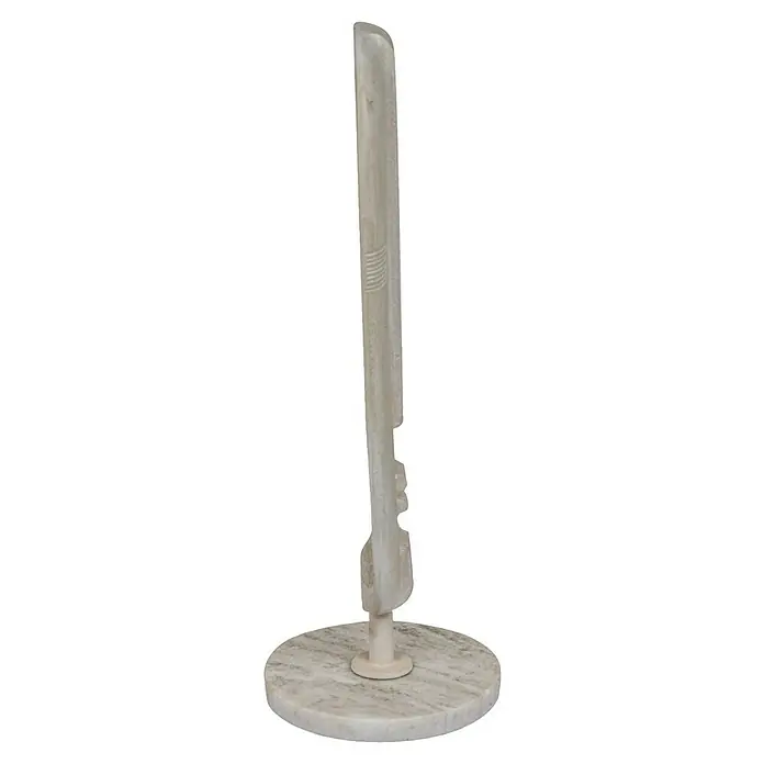 Dekofigur Ahyv - L x B x H: 13 x 13 x 37 cm, Beige, Metall - Ein Standspiegel mit einem stilvollen, marmorierten Sockel und einem schlanken, länglichen Spiegel, der sich perfekt für die Dekoration eignet.