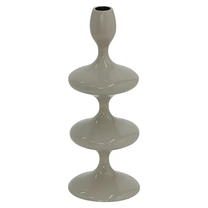 Kerzenhalter Laureen - Ø x H: 11 x 28 cm, Grau, Metall - Nahaufnahme einer modernen, beigefarbenen Vase mit mehreren runden Ebenen, die ein stilvolles und minimalistisches Design zeigt.