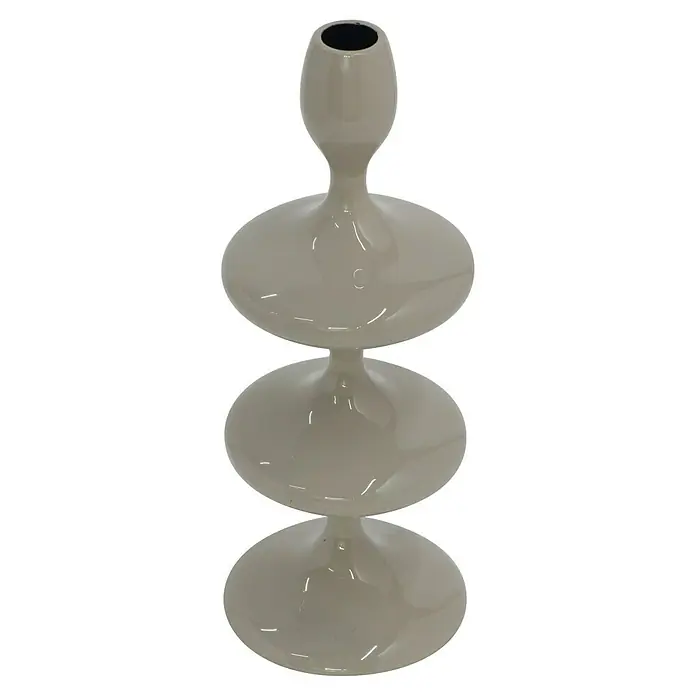 Kerzenhalter Laureen - Ø x H: 11 x 28 cm, Grau, Metall - Elegante, dreistöckige, beigefarbene Etagere mit Vasenaufsatz. Stilvolles Design für Gebäck oder Dekorationen.