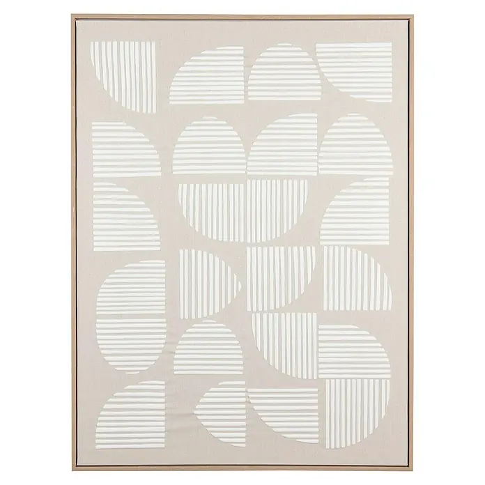 Bild - Norma III, B x H: 60 x 80 cm - Ein abstraktes Wandbild mit geometrischen Formen und weißen Linien auf beigem Hintergrund, gerahmt, für eine moderne Raumgestaltung.