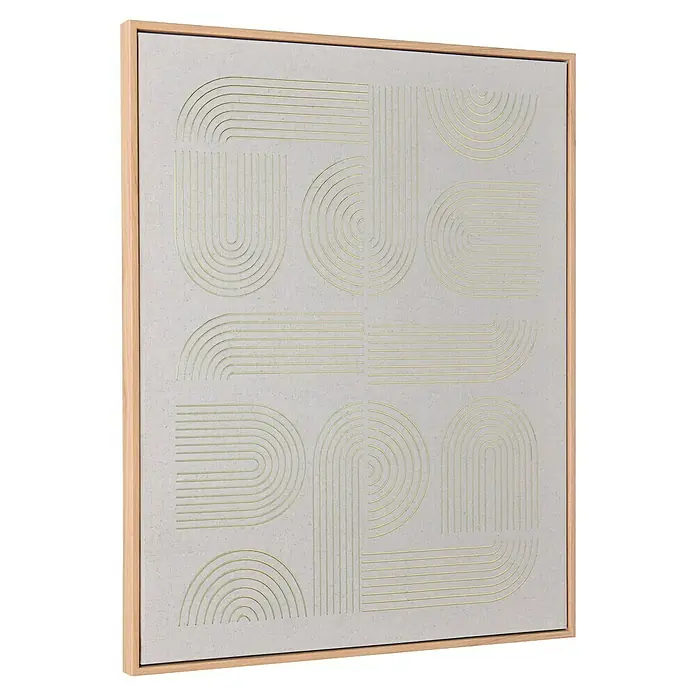 Bild - Norma II, B x H: 40 x 50 cm - Das Bild zeigt ein abstraktes Kunstwerk mit geometrischen Formen in einem hellen Holzrahmen, das ein elegantes Designelement darstellt.