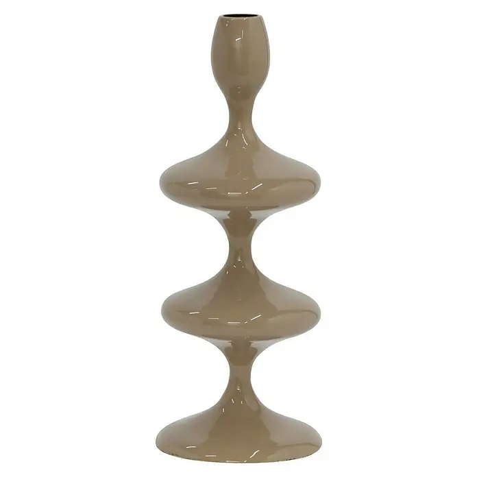 Kerzenhalter Laureen - Ø x H: 11 x 28 cm, Beige, Metall - Elegante, braune Vase mit einem schlanken Hals und breiten, gestuften Körpern, die ein modernes und stilvolles Design aufweist.