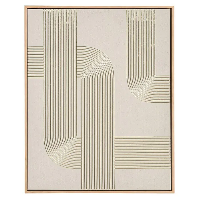Bild - Norma I, B x H: 40 x 50 cm - Ein modernes, gerahmtes Wandbild mit geometrischen Linien in Beige und Goldtönen für eine stilvolle Dekoration.