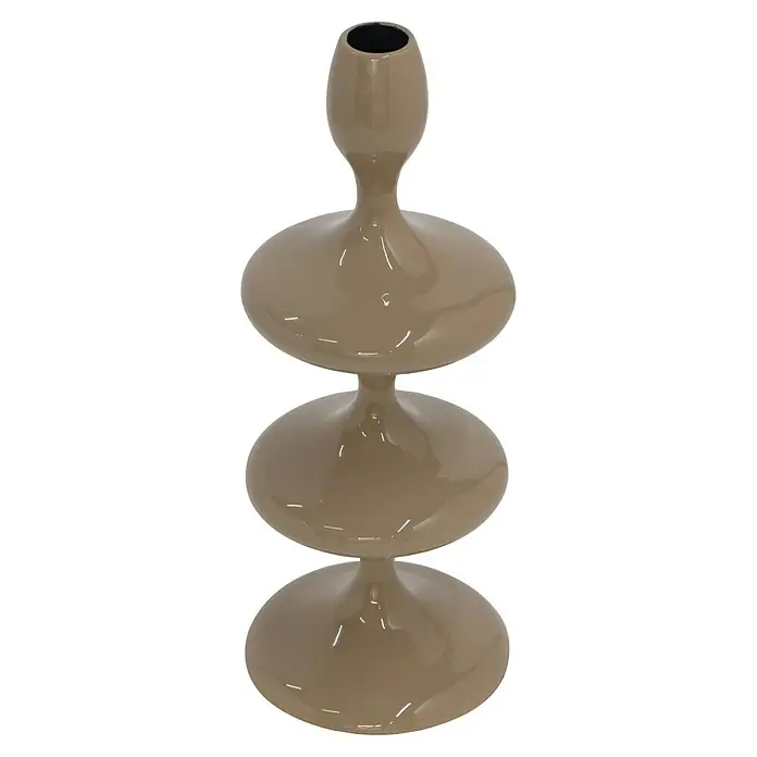 Kerzenhalter Laureen - Ø x H: 11 x 28 cm, Beige, Metall - Elegante, dreistöckige Etagere in sanftem Beige, ideal zum stilvollen Präsentieren von Gebäck oder Obst. Die glänzende Oberfläche verleiht ihr eine edle Note.