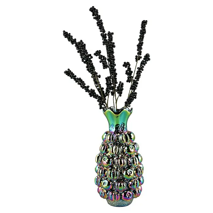 Vase Nalu - Ø x H: 17 x 34,5 cm, Keramik, Bunt - Einzigartige Kürbisvase mit dekorativen schwarzen Beeren. Die irisierende Oberfläche der Vase fängt das Licht auf faszinierende Weise ein.